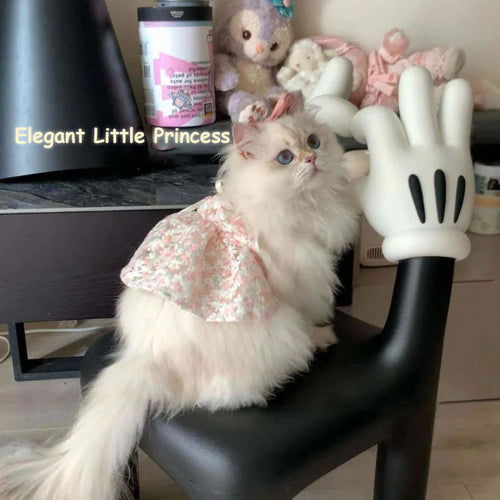 Cute Floral Pink Princess Dresses for Cats Elegant Pet Dress with Embroidered Bow Spring/Summer Cat Clothes